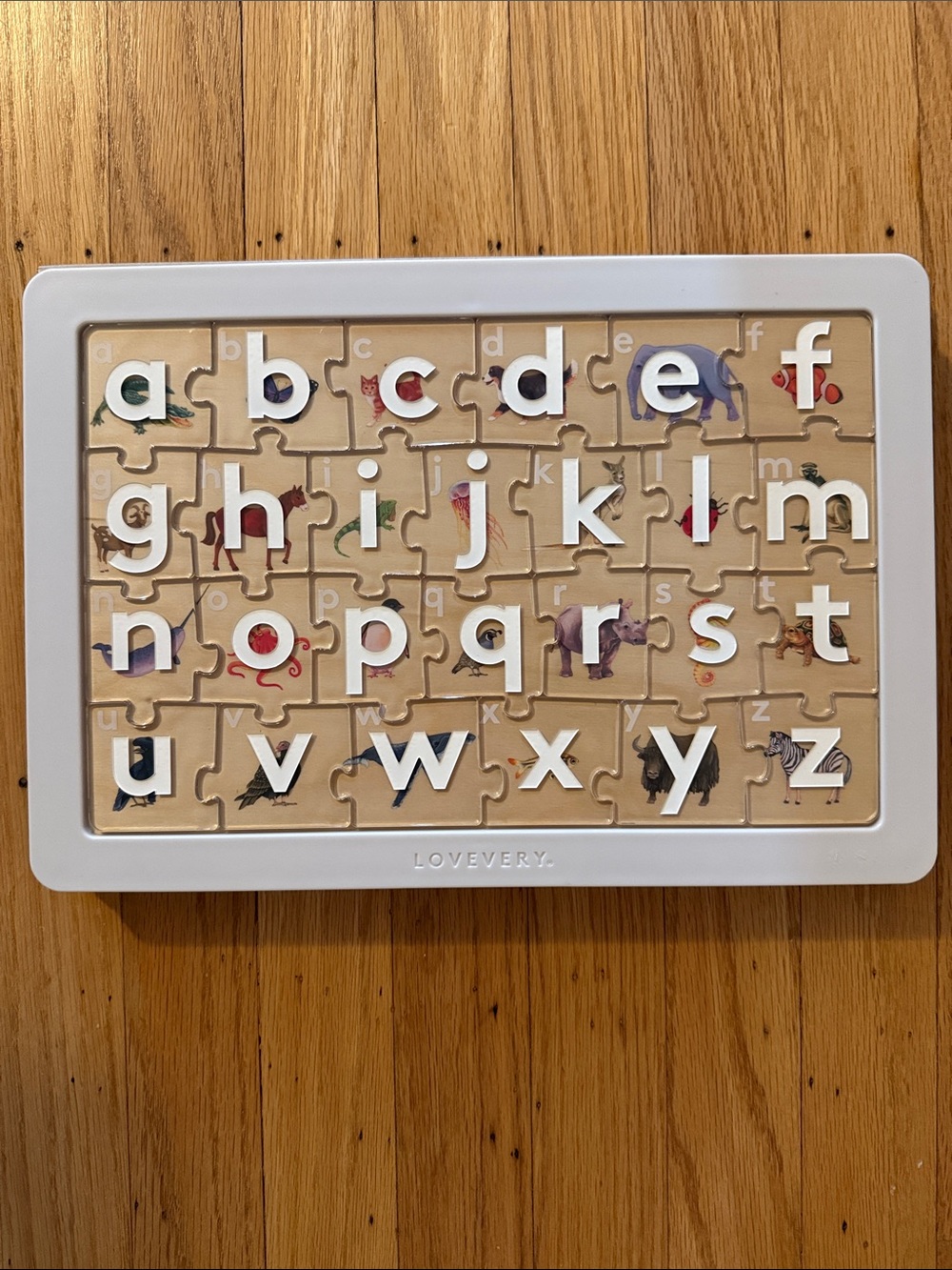 Lovevery Kids Alphabet Puzzle - White Frame with Beige Letter Tiles